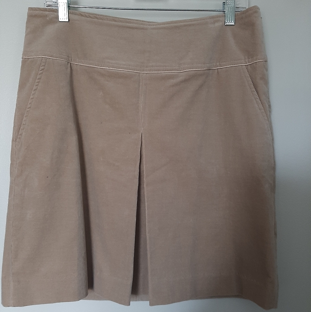 NWT CAROLE LITTLE Courderoy Side Zip Skirt Tan with Front Pleat Two Pockets